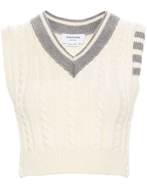 4-Bar cable-knit vest - White