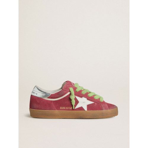 Golden Goose - Women’s Super-star In Red Suede With White Leather Star And Silver Leather Heel Tab, Woman