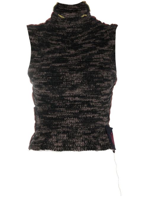 Melange-effect sleeveless top - Brown