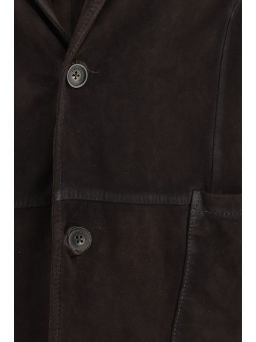 Lambskin Suede Single-Breasted Jacket — Brown