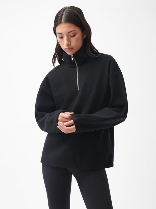 Women's Recycled Wool Jersey Half-Zip Sweater - black