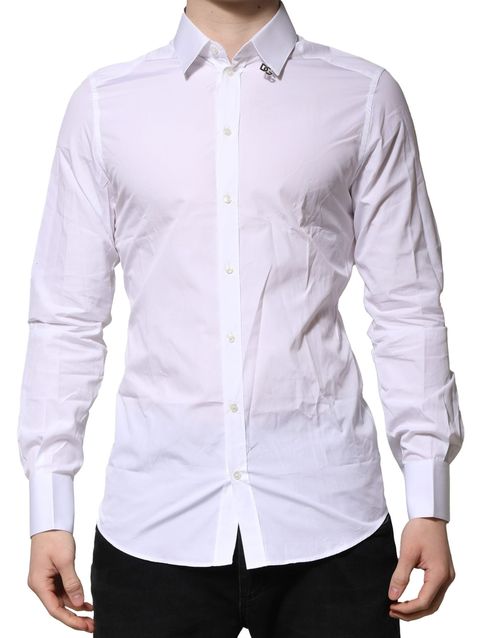White Cotton with Gold Accents Shirt — White