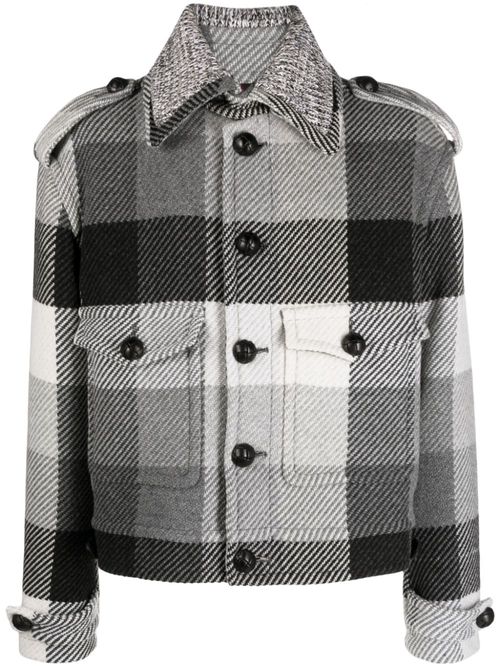 Check-pattern wool-blend jacket - Grey