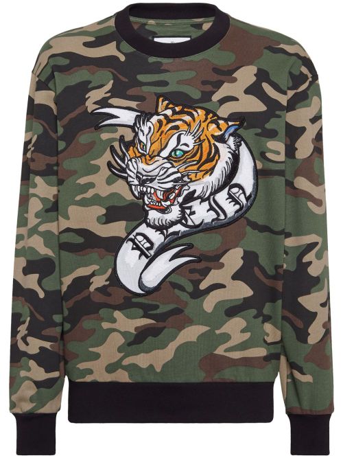 Tattoo Tiger cotton sweatshirt - Brown