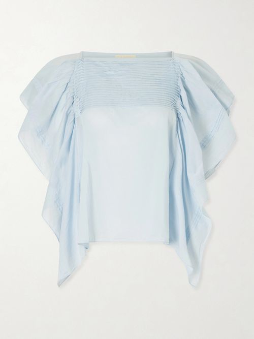 Lu Ruffled Cotton-voile Top - Blue