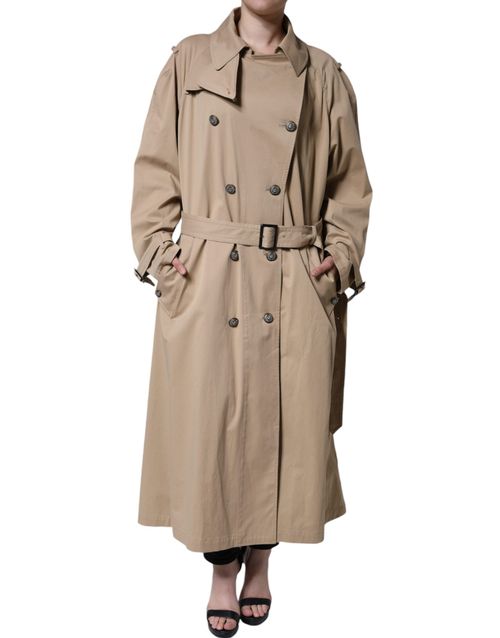 Double-Breasted Cotton Trench Coat — Khaki