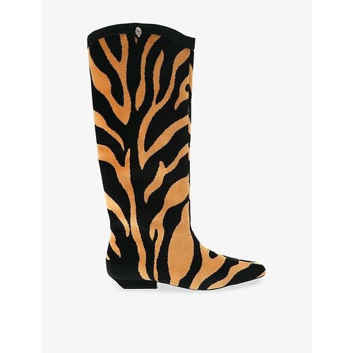 Womens Westbury Leopard-Print Velvet Knee-High Boots