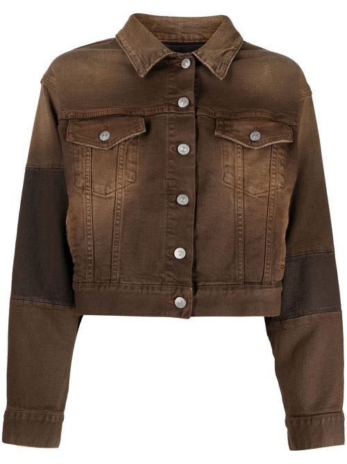 Cropped bleach-wash jacket - Brown