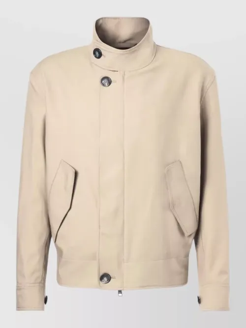 Ami Paris - harrington coat button cuffs elasticated hem high collar