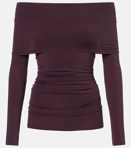 Ruched semi-sheer off-shoulder top
