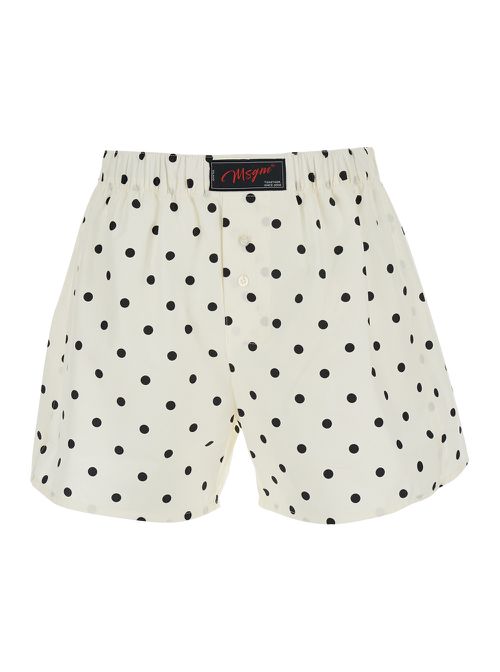 Pois Short - White Bermuda With Polka Dot Design Cotton Men And - Women