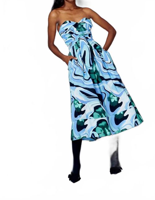 Lidia Dress In Marmol Verde Print