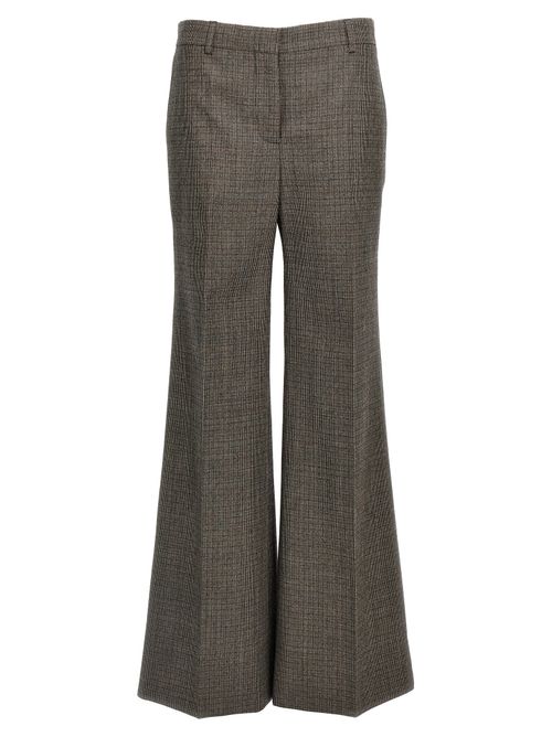 Wool Micro Houndstooth Flared Trousers — Gray