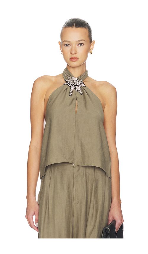 Mother of All Mona Collar Top in Olive. M. Also in L