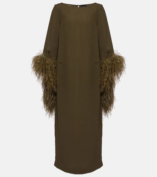 Del Lago feather-trimmed midi dress
