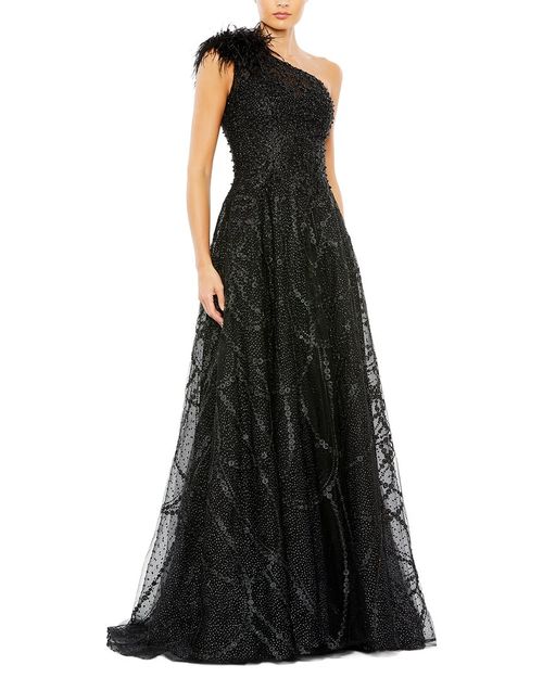 Embellished One Shoulder A Line Gown