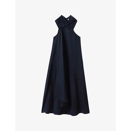 Reiss | Womens Navy Cosette Relaxed-fit Halter-neck Linen Maxi Dress |  Realry