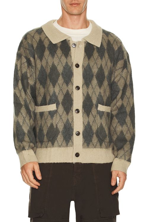 Found Wool Blend Argyle Sweater in Grayscale - Grey. M also in S, XL/1X