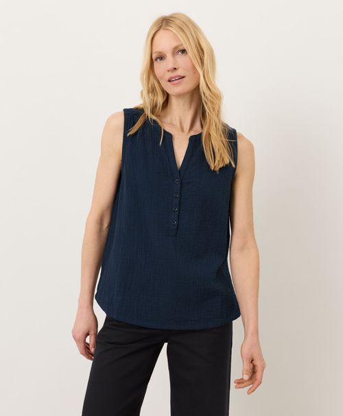 Women's Navy Coastal Double Gauze Henley Tank