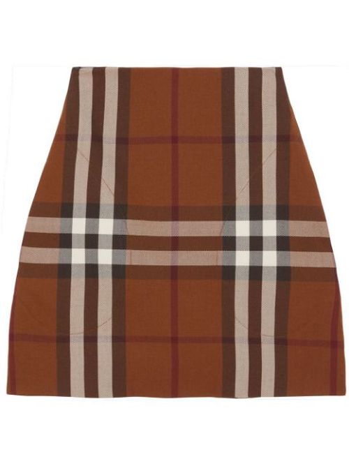 Check-print wool-blend skirt
