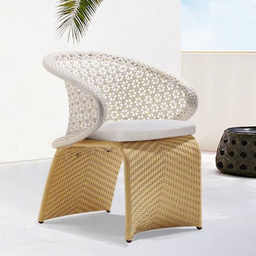 Conjunto sillas de jardín beige de ratán con cojines impermeables resistentes a la intemperie – sillas de comedor jardín Boho para terraza y balc