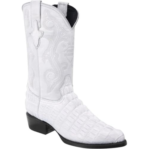 White Diamonds Men's White Crocodile Print Leather Western Cowboy Boots (White,  US Footwear