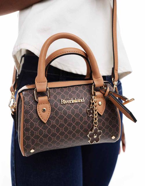 Mini monogrammed bowler bag in dark brown