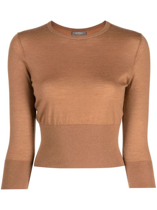 Fine-knit cropped jumper - Brown