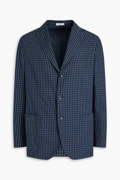 Checked seersucker blazer - Blue - IT 54