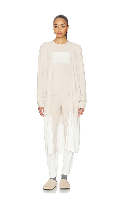 Barefoot Dreams CozyChic Ultra Lite Wavy Long Cardigan in Beige. L. Also in S, XS