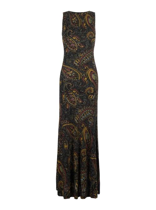 Embroidered Tech Fabric Maxi Dress — Multicolor