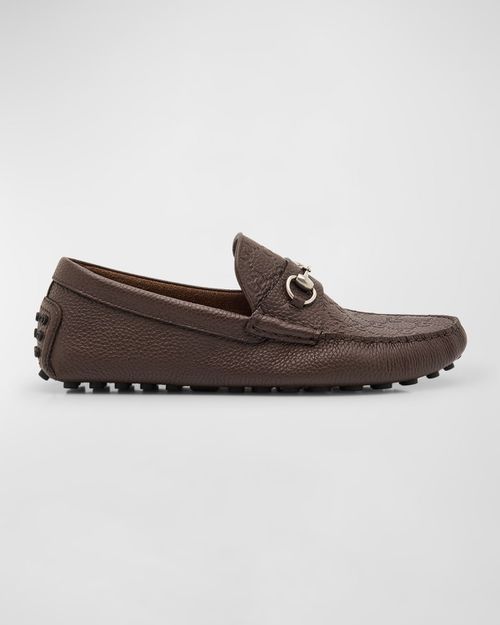 Men's Byorn GG Embossed Leather Horsebit Drivers