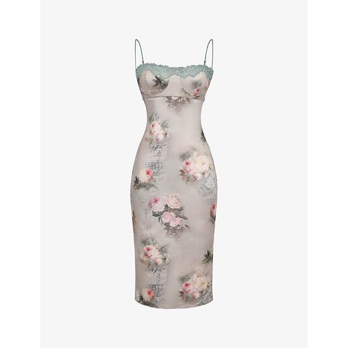 Womens Vintage Floral Venus Floral-print Satin Midi Dress