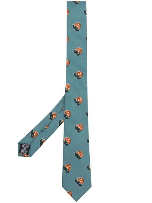 Patterned floral-print silk tie - Blue
