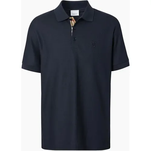 Men's Burberry Monogram Polo Shirt Navy Blue - Black