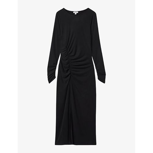 Womens Charcoal Lana Ruched-detail Long-sleeve Jersey Midi Dress