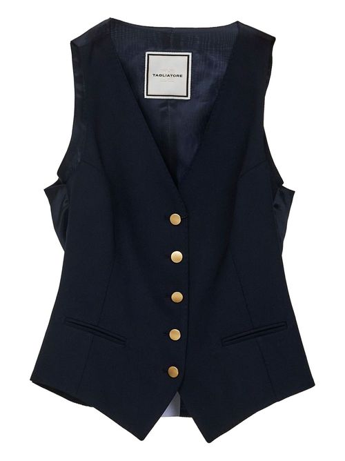 Gold-button sleeveless waistcoat - Black