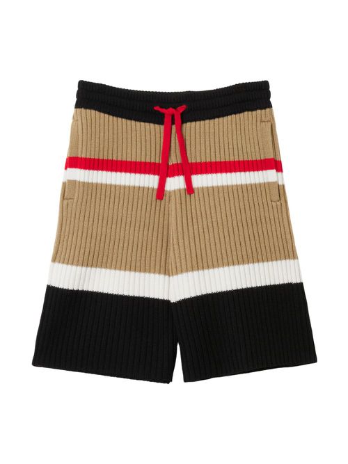 Striped wool drawstring shorts - Black