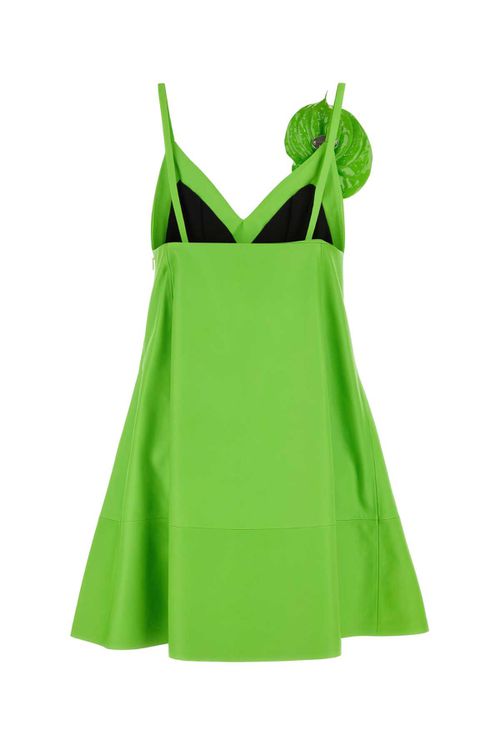 Fluo Green Leather Mini Dress