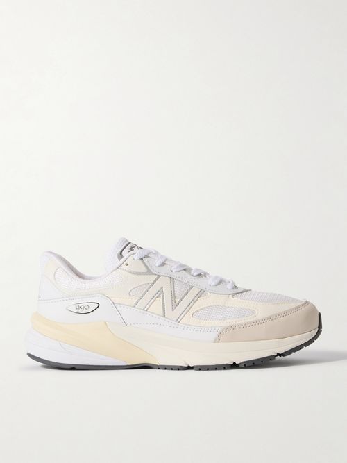 Made In Usa 990v6 Leather And Mesh Sneakers - White