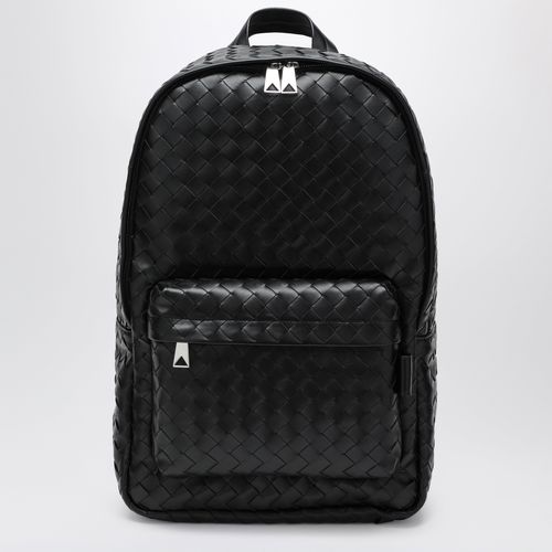 Medium black backpack in Intrecciato weave