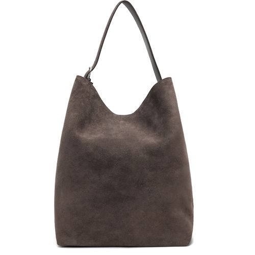 Gray Belted Suede Tote