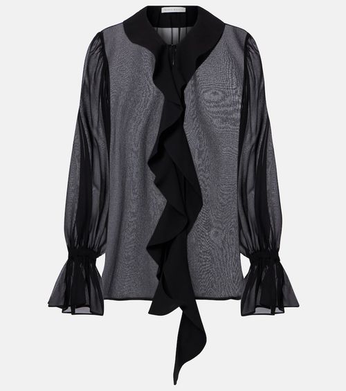 Ruffled sheer silk blouse