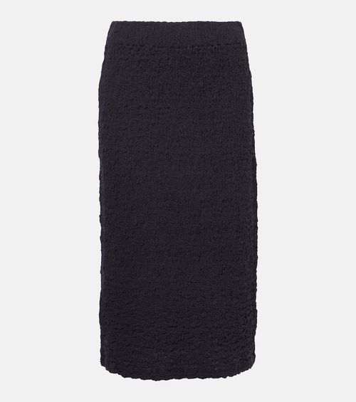 Smocked cotton-blend midi skirt