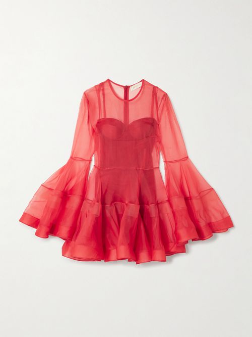 Rebellion Lantern Silk-tulle Mini Dress - Red