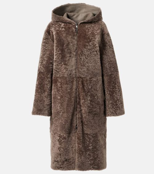 Reversible shearling and leather hooded coat