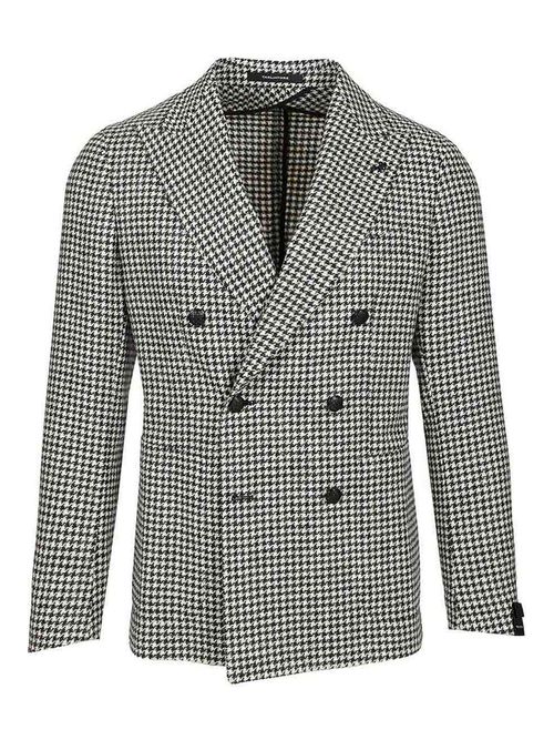 Double-Breasted Houndstooth Blazer