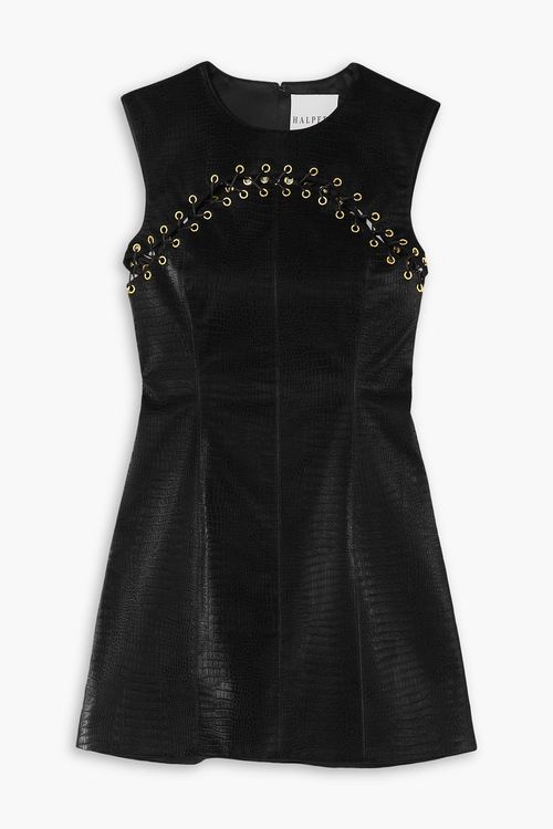 Faux croc-effect leather mini dress