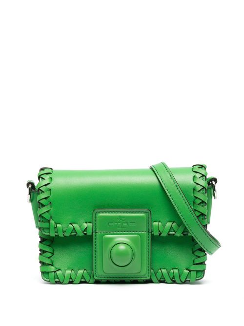 Whipstitch-trim flap crossbody bag - Green