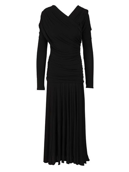 Interlock Jersey Crossover Ruched Long Dress Dresses Black